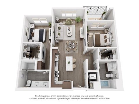Floor plan for 2 beds, 2 baths, 1071 sqft